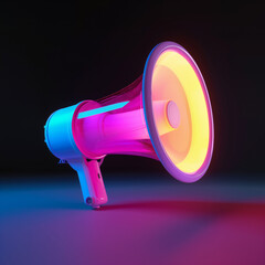 3d image of a pink light colored megaphone isolated on a dark background, in the style of dark blue and amber - obrazy, fototapety, plakaty