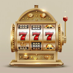 a gold casino coin slot machine with sevens, in the style of golden palette, highly detailed, white background