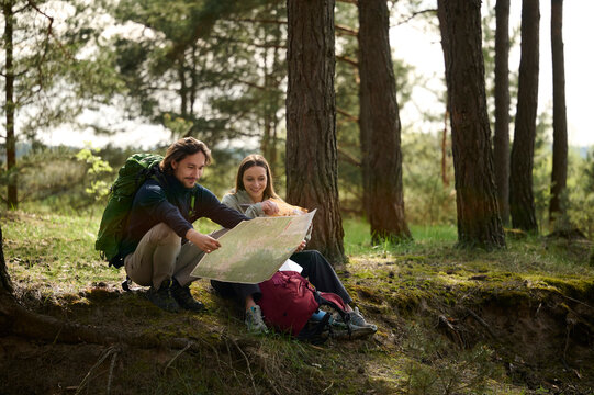 Hikers group in the autumn forest