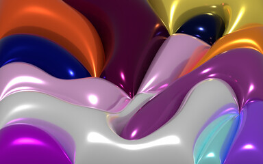 Abstract and colorful 3d shiny curve background. Inflated glossy and metallic curve layer backdrop. Modern futuristic background copy space for poster, banner, wallpaper, presentation, or catalog.