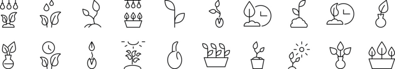 Images of gardening drawn with Thin Line. Editable stroke. Simple linear illustration for stores, shops, banners, design