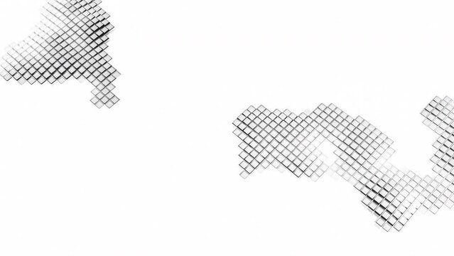 Abstract surface with moving square patches. Motion. Moving spots on white background with squares. Spots of pixel squares move in space