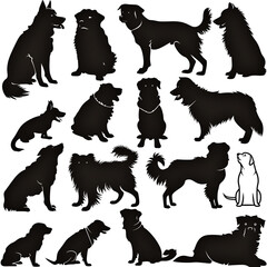 set of dogs silhouettes on white