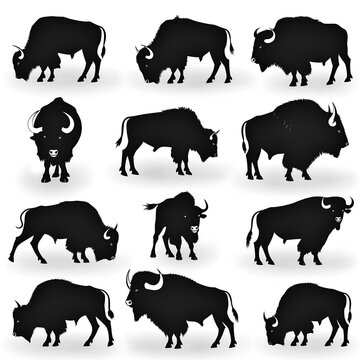 set of buffalo silhouette on white