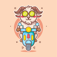 cool goat animal character mascot riding scooter motorcycle isolated cartoon