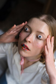 Sinister Halloween portrait of woman with creepy eyes