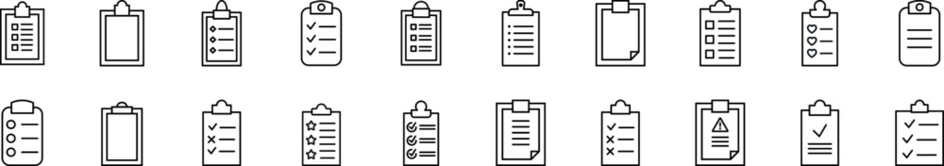 Set of line icons of clipboard. Editable stroke. Simple outline sign for web sites, newspapers, articles book