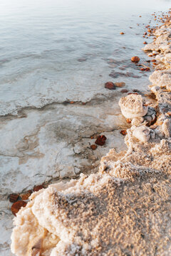 Dead sea salt formations shoreline