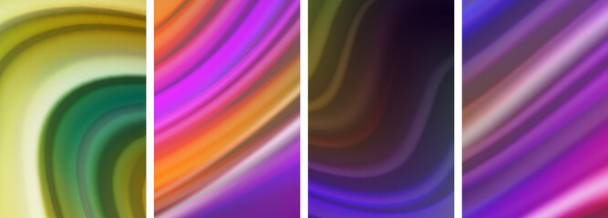 Rainbow color liquid. Wave lines poster set for wallpaper, business card, cover, poster, banner, brochure, header, website