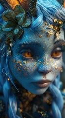 Le portrait d'un personnage imaginaire féminin avec la peau bleue.