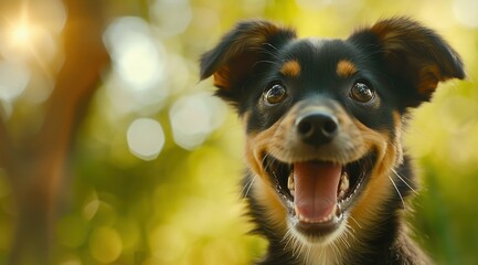 Le portrait d'un adorable petit chien heureux dans la nature, image avec espace pour texte.