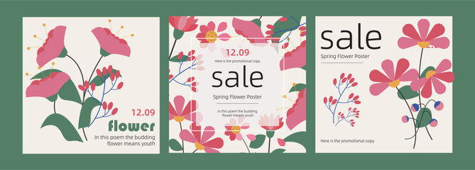 Spring Flower Illustration Promotion Poster, Spring Flower Pattern Fabric，Spring flower illustration poster, floral design, shading background