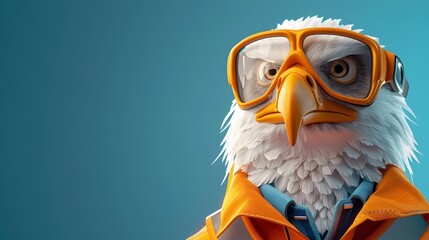 Eagle Wearing Orange Outfit and Goggles