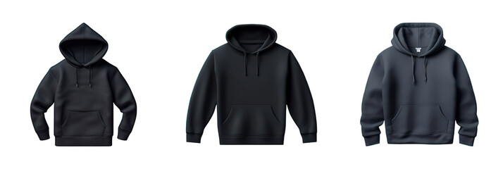 black hoodie mockup, isolated on transparent background