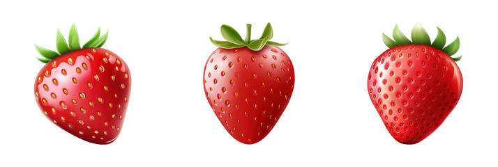 set of strawberry, isolated on transparent background