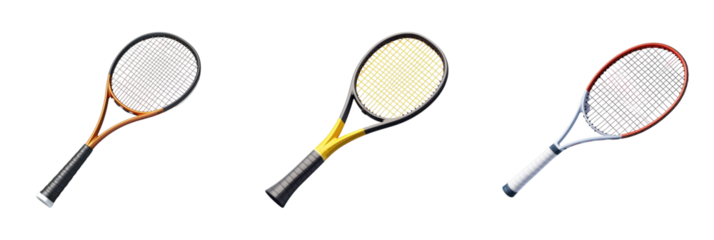 set of 3d tennis racket icon isolated on transparent background