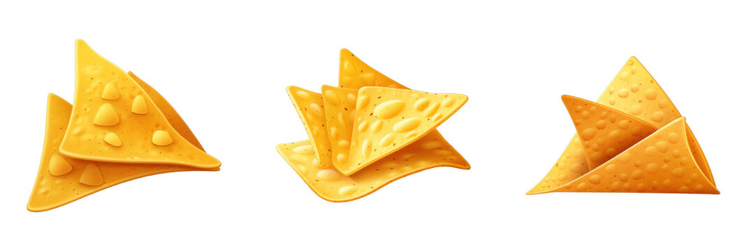set of 3d tortilla chips isolated on transparent background