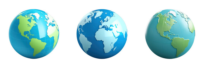 set of 3d world globe icon isolated on transparent background