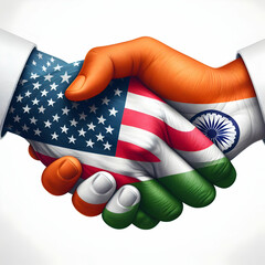 a Handshake with USA and India flag blended on it 
