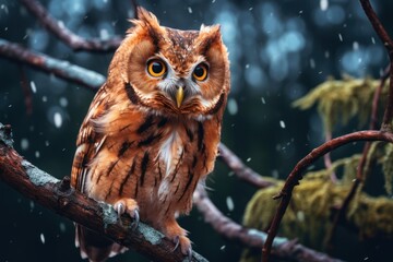 owl perched on a branch It conveys intelligence. and mystery - obrazy, fototapety, plakaty