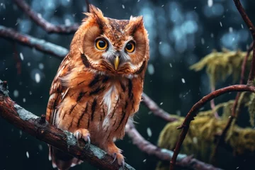 Zelfklevend Fotobehang owl perched on a branch It conveys intelligence. and mystery © venusvi