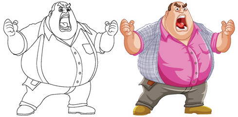 Vector illustration of a cartoon man, angry expression.