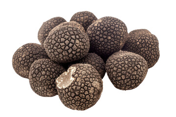 Delicious black truffles isolated on transparent background.