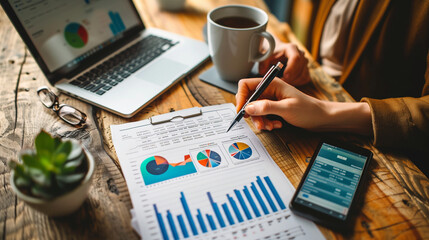 Explore the stock market trends with analytical visuals of businessman planning long term investments and future business growth, Navigate towards success with smart strategies. Business team working.