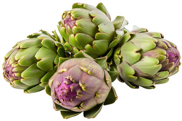 Fototapeta premium Fresh artichokes. Artichoke ingredients isolated on transparent background.