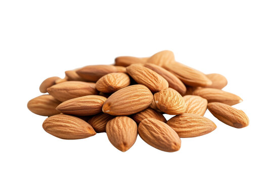 Pile of peeled almonds on transparent background isolated