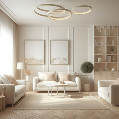 Modern, simple living room with creamy white tones