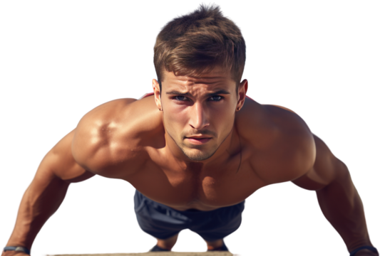 young athletic man playing sports It conveys strength. and fluency ,Isolated on a transparent background.