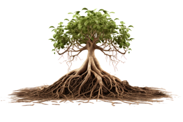 3D image showing a plant's root system Isolated on transparent background.