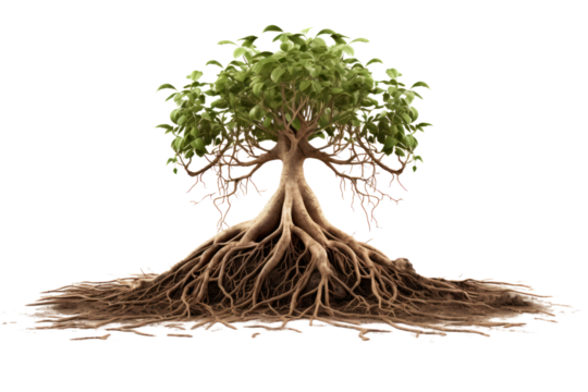 3D image showing a plant's root system Isolated on transparent background.