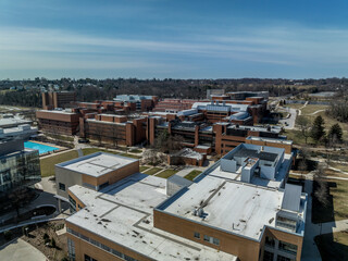 Aerial view of University of Maryland Baltimore County UMBC Catonsville admission office, pool,...