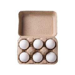 Organic white leghorn egg from free range farm in paper tray, top view - obrazy, fototapety, plakaty