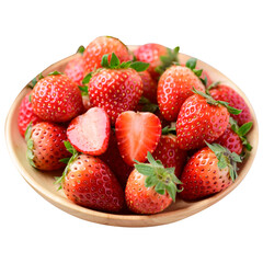 Fresh strawberry fruit in wooden bowl