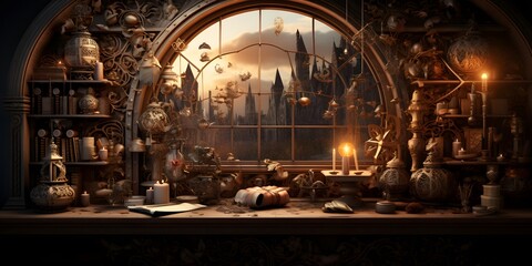 3d illustration of the interior of a medieval fairytale castle - obrazy, fototapety, plakaty
