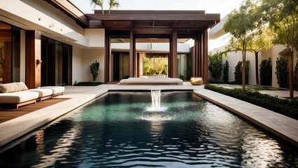 Integrate creative water features throughout the villa, such as reflecting pools, cascading waterfalls, or a contemporary fountain in the central courtyard