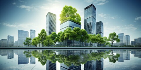 Sustainable green building in modern city. Green architecture. Eco-friendly building. Sustainable...