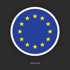 European Union (EU) circle flag icon with white border isolated on dark grey background.