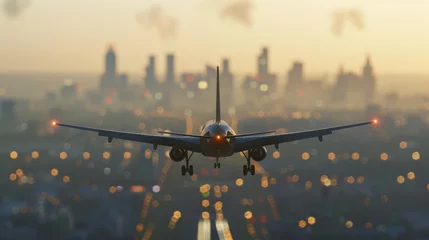 Papier Peint Lavable Milan Planes land in the background is a beautiful city.