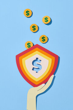 Shield with dollar papercut style icon