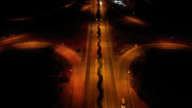 Landscape. Cyprus at night. A road junction. Highway. The climb