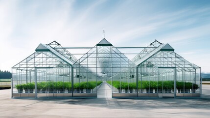 greenhouse plants Control the temperature with an intelligent system Organic vegetable farm The vegetable plots are neatly lined up, shady, green,