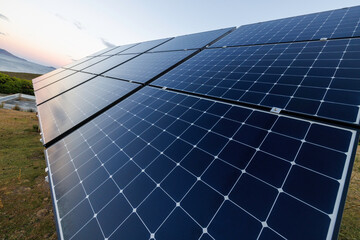 Solar cell farm power plant eco technology. Solar panel, photovoltaic, alternative electricity...
