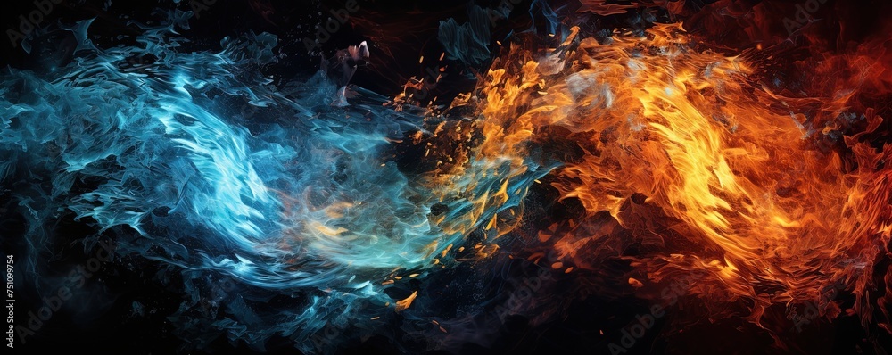 Canvas Prints fire and water on black - opposite energy