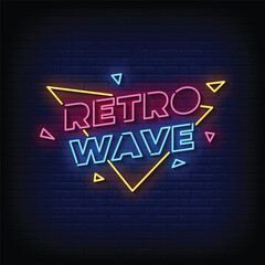 Neon Sign retro wave with brick wall background vector