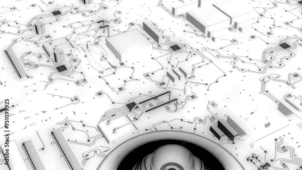 Aufkleber 3d surface of computer circuit. design. animated diagram of computer motherboard with details. lines