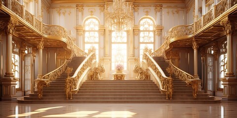 A classic European style palace, with gold decorations. wide format - obrazy, fototapety, plakaty